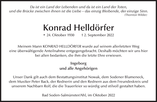 Traueranzeige von Konrad Helldörfer von Gelnhäuser Neue Zeitung