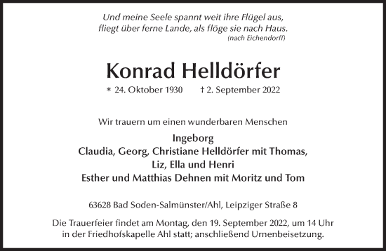 Traueranzeige von Konrad Helldörfer von Gelnhäuser Neue Zeitung