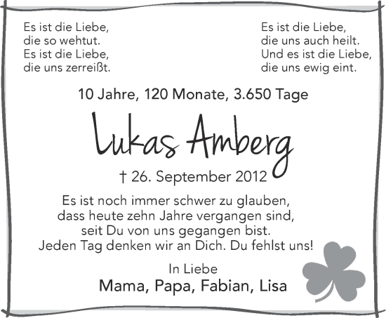 Traueranzeige von Lukas Amberg von Mittelhessen-Bote