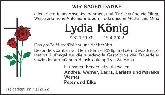 Traueranzeige von Lydia König von Gelnhäuser Neue Zeitung