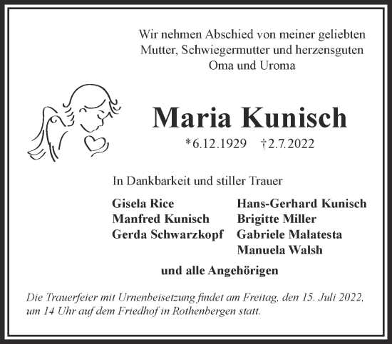 Traueranzeige von Maria Kunisch von Gelnhäuser Neue Zeitung