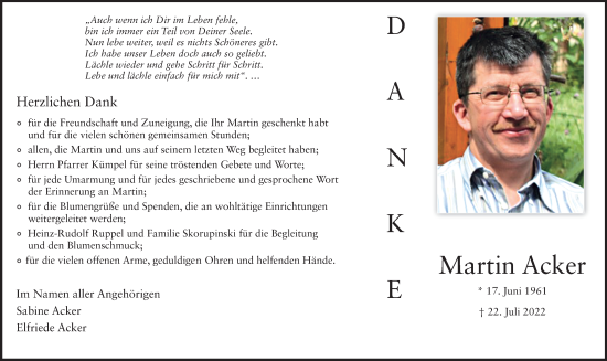 Traueranzeige von Martin Acker von Gelnhäuser Neue Zeitung