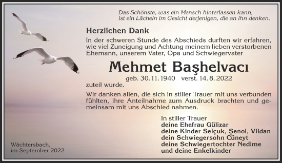 Traueranzeige von Mehmet Bashelvaci von Gelnhäuser Neue Zeitung