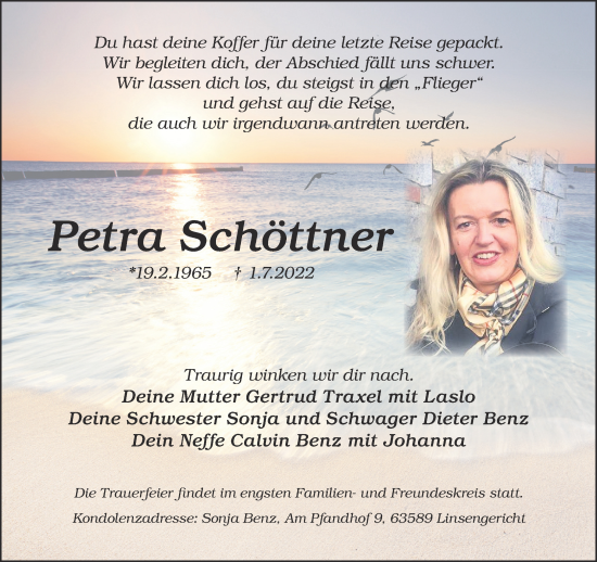 Traueranzeige von Petra Schöttner von Gelnhäuser Neue Zeitung