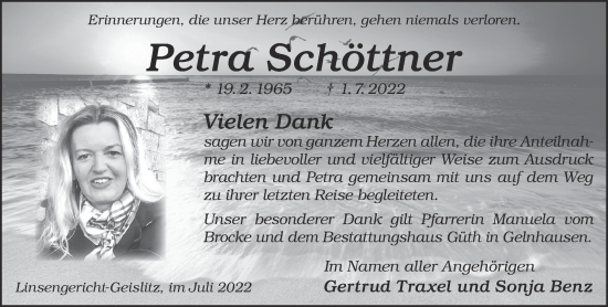 Traueranzeige von Petra Schöttner von Gelnhäuser Neue Zeitung