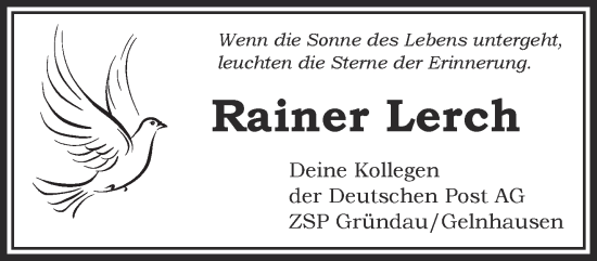 Traueranzeige von Rainer Lerch von Mittelhessen-Bote