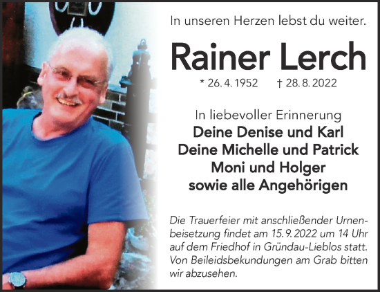 Traueranzeige von Rainer Lerch von Gelnhäuser Neue Zeitung