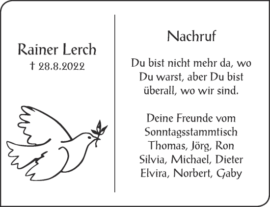 Traueranzeige von Rainer Lerch von Gelnhäuser Neue Zeitung