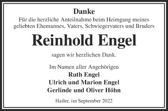 Traueranzeige von Reinhold Engel von Gelnhäuser Neue Zeitung