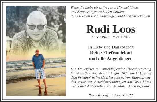 Traueranzeige von Rudi Loos von Mittelhessen-Bote