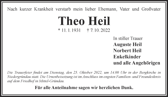 Traueranzeige von Theo Heil von Gelnhäuser Neue Zeitung