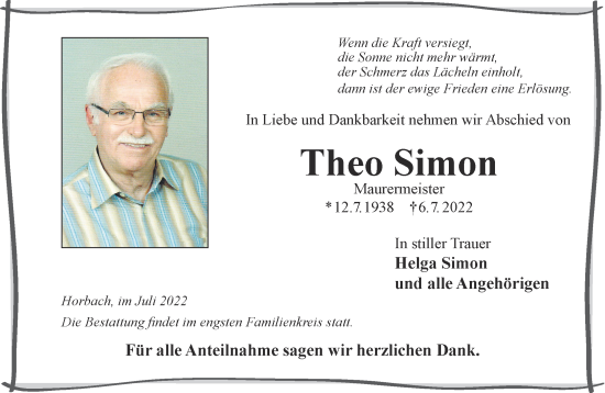 Traueranzeige von Theo Simon von Gelnhäuser Neue Zeitung