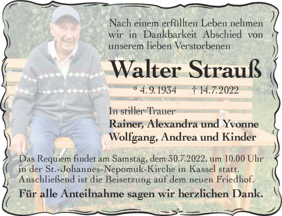 Traueranzeige von Walter Strauß von Gelnhäuser Neue Zeitung