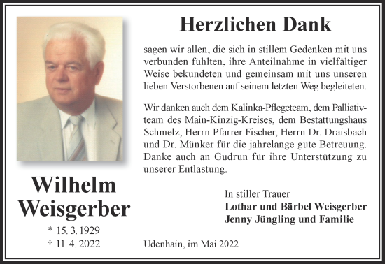 Traueranzeige von Wilhelm Weisgerber von Gelnhäuser Neue Zeitung