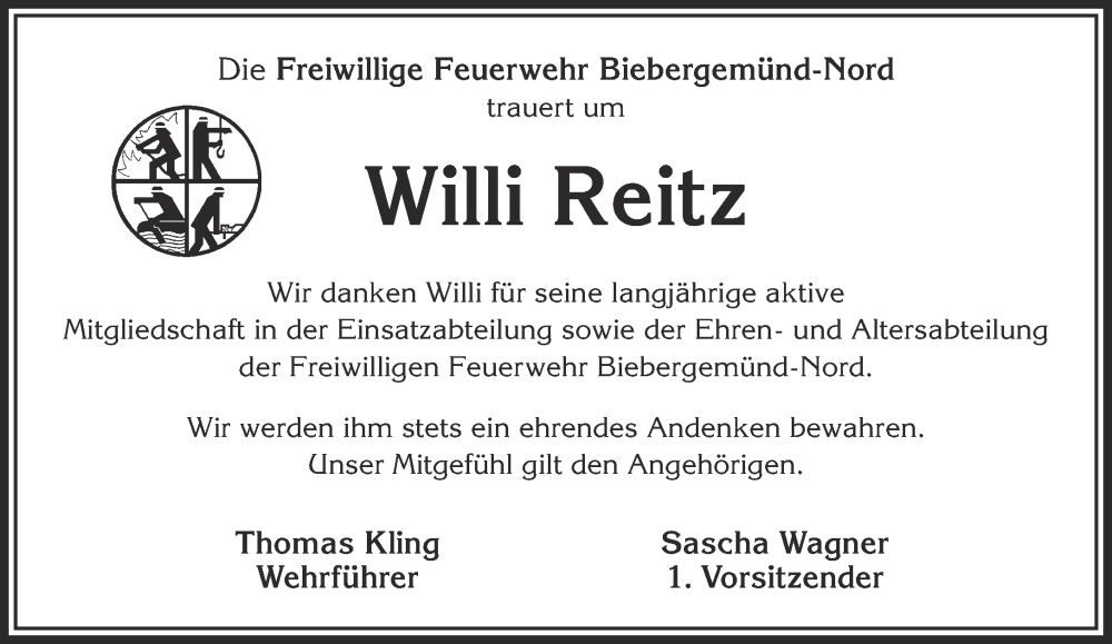  Traueranzeige für Willi Reitz vom 12.11.2022 aus Gelnhäuser Neue Zeitung