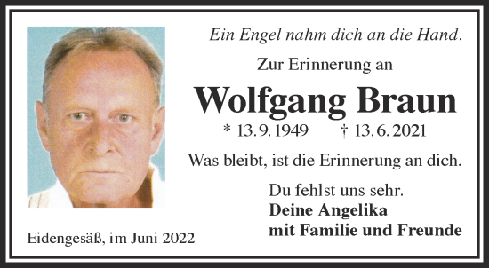 Traueranzeige von Wolfgang Braun von Gelnhäuser Neue Zeitung