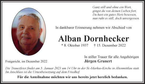 Traueranzeige von Alban Dornhecker von Gelnhäuser Neue Zeitung