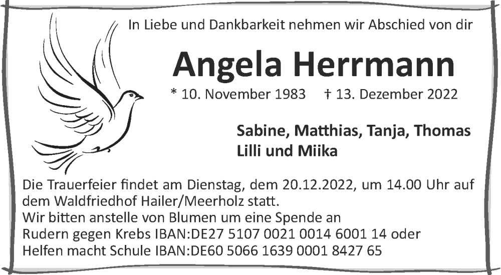  Traueranzeige für Angela Herrmann vom 17.12.2022 aus Gelnhäuser Neue Zeitung