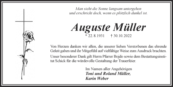 Traueranzeige von Auguste Müller von Gelnhäuser Neue Zeitung