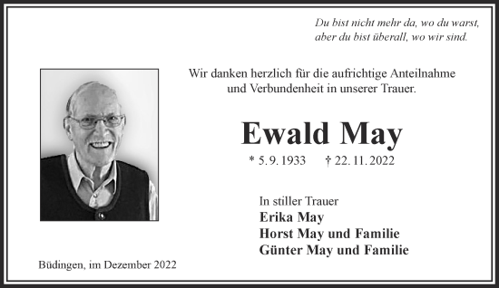 Traueranzeige von Ewald May von Gelnhäuser Neue Zeitung