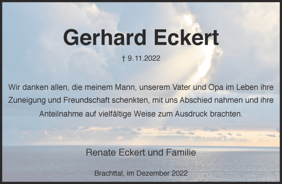 Traueranzeige von Gerhard Eckert von Gelnhäuser Neue Zeitung