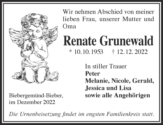 Traueranzeige von Renate Grunewald von Gelnhäuser Neue Zeitung