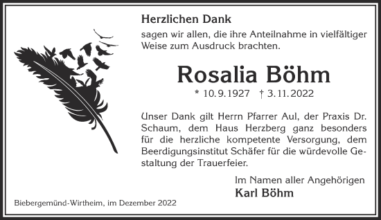 Traueranzeige von Rosalia Böhm von Mittelhessen-Bote