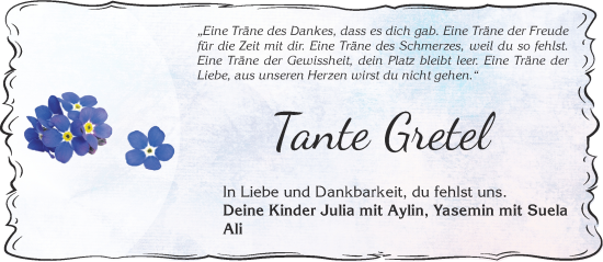 Traueranzeige von Tante Gretel von Mittelhessen-Bote