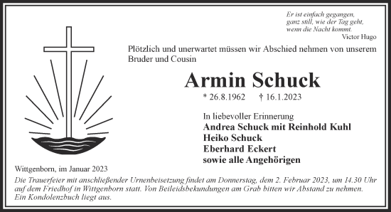 Traueranzeige von Armin Schuck von Gelnhäuser Neue Zeitung