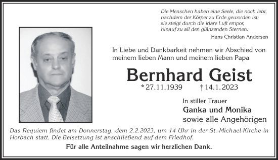 Traueranzeige von Bernhard Geist von Gelnhäuser Neue Zeitung