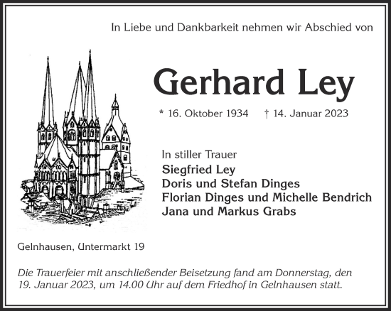 Traueranzeige von Gerhard Ley von Mittelhessen-Bote