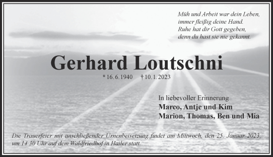 Traueranzeige von Gerhard Loutschni von Gelnhäuser Neue Zeitung