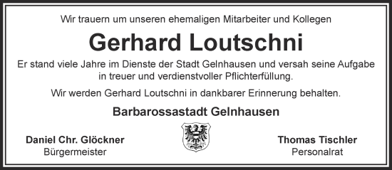 Traueranzeige von Gerhard Loutschni von Gelnhäuser Neue Zeitung