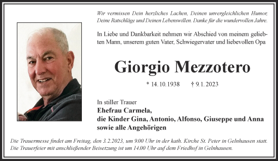 Traueranzeige von Giorgio Mezzotero von Mittelhessen-Bote