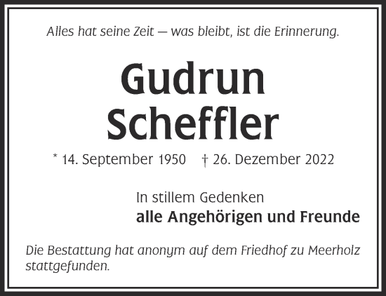 Traueranzeige von Gudrun Scheffler von Gelnhäuser Neue Zeitung