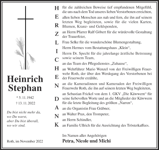 Traueranzeige von Heinrich Stephan von Gelnhäuser Neue Zeitung