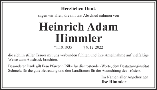 Traueranzeige von Heinrich Adam Himmler von Gelnhäuser Neue Zeitung