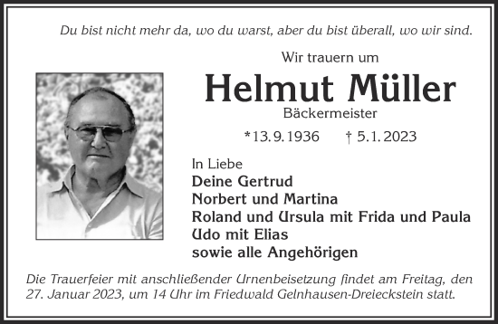 Traueranzeige von Helmut Müller von Gelnhäuser Neue Zeitung