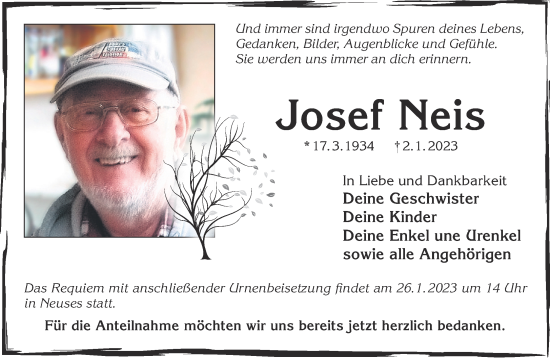 Traueranzeige von Josef Neis von Gelnhäuser Neue Zeitung