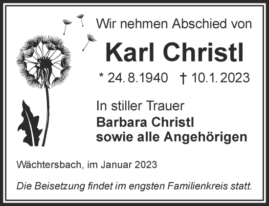 Traueranzeige von Karl Christl von Mittelhessen-Bote