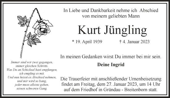 Traueranzeige von Kurt Jüngling von Gelnhäuser Neue Zeitung