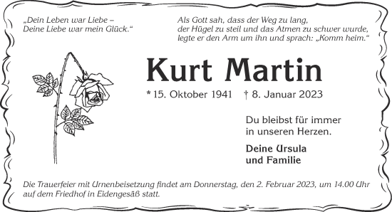 Traueranzeige von Kurt Martin von Gelnhäuser Neue Zeitung