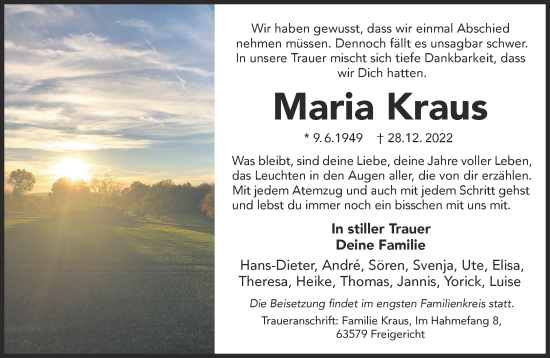 Traueranzeige von Maria Kraus von Gelnhäuser Neue Zeitung