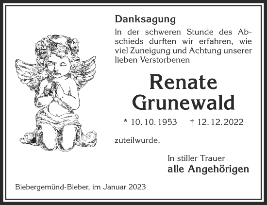 Traueranzeige von Renate Grunewald von Gelnhäuser Neue Zeitung