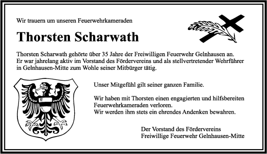 Traueranzeige von Thorsten Scharwath von Gelnhäuser Neue Zeitung