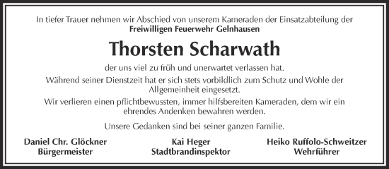 Traueranzeige von Thorsten Scharwath von Gelnhäuser Neue Zeitung