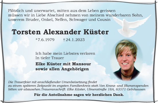 Traueranzeige von Torsten Alexander Küster von Gelnhäuser Neue Zeitung