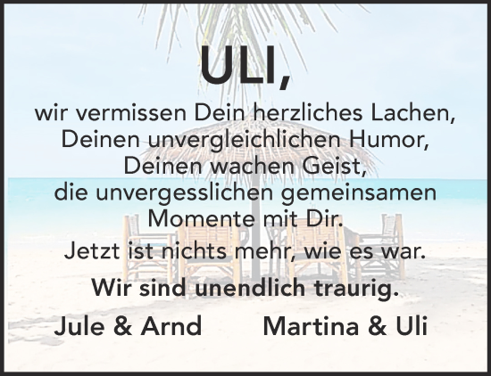 Traueranzeige von Uli  von Gelnhäuser Neue Zeitung