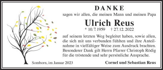 Traueranzeige von Ulrich Reus von Gelnhäuser Neue Zeitung