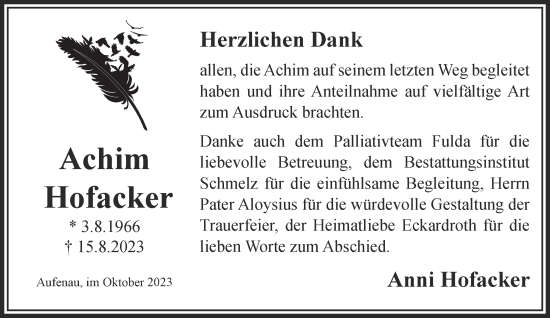 Traueranzeige von Anni Hofacker von Gelnhäuser Neue Zeitung